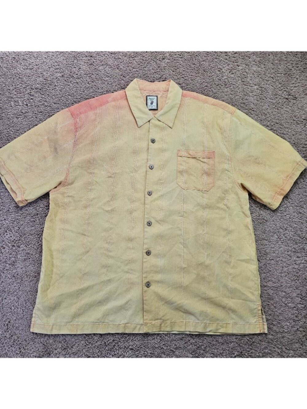Jamaica Jaxx Button Up Shirt Mens XXL Yellow Hawaiian Silk Short Sleeve Top - Picture 9 of 10